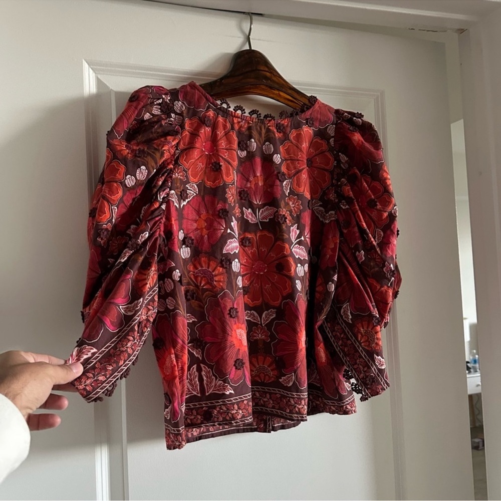 FARM Rio Red Floral Puff-Sleeve Blouse - Picture 2 of 8